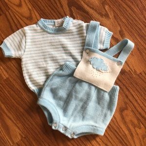 Vintage Baby Blue Cloud Romper Set 80s